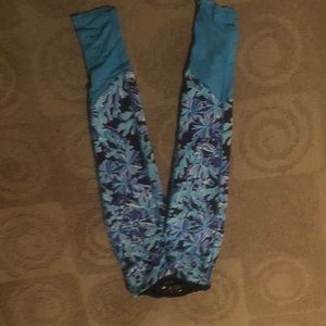 Lilly floral full length leggings with blue mesh